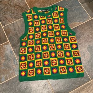 Wesc Unisex Green and Yellow Patterned Sweater Vest- Men’s size S, Women’s M